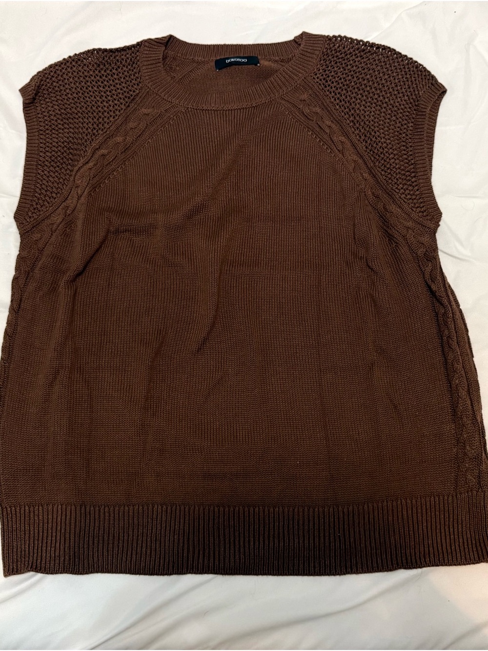 FOREVER 21 Brown Cable Knit Crew Neck Sweater Vest